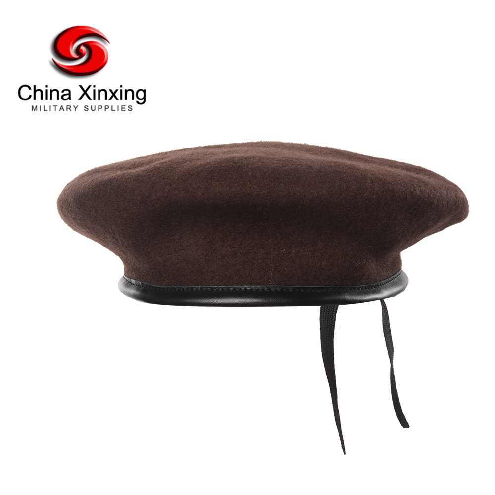 Xinxing OEM темно-коричневый 100% шерстяной военный берет с беретом PU Binding BR04