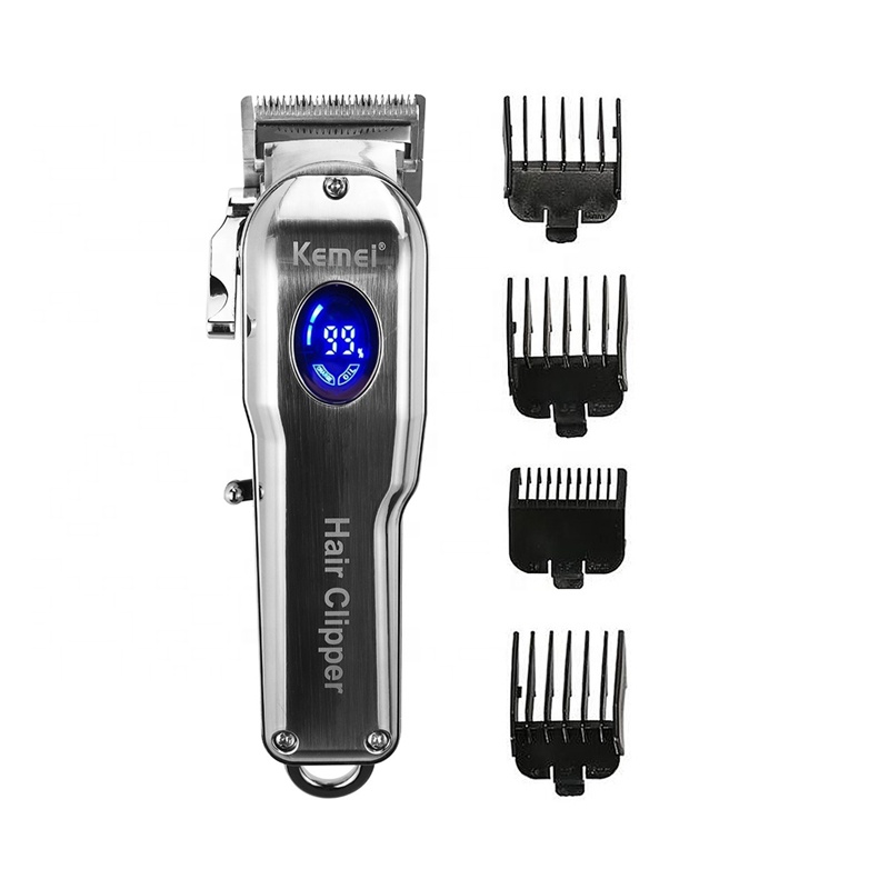 Kemei KM-2002 All-Metal Cordless Rechargeable LCD Display Professional Hair Clipper For Man Adjustable Blade Barber Hair Trimmer