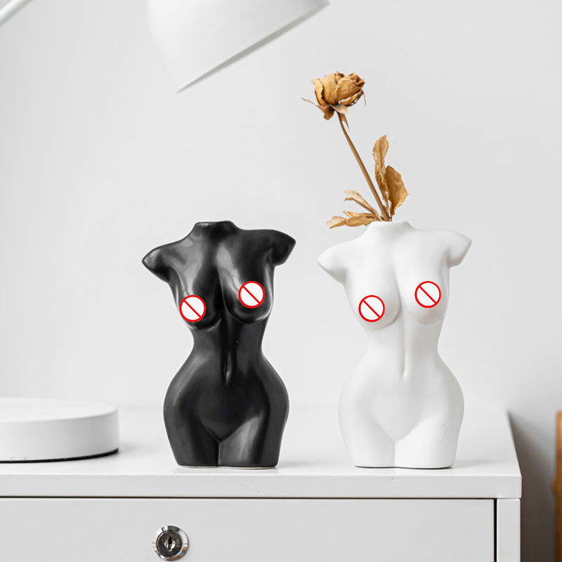 White black decorative flower decoration home luxury modern resin ceramic jardiniere porcelain body nordic vases decor hotel