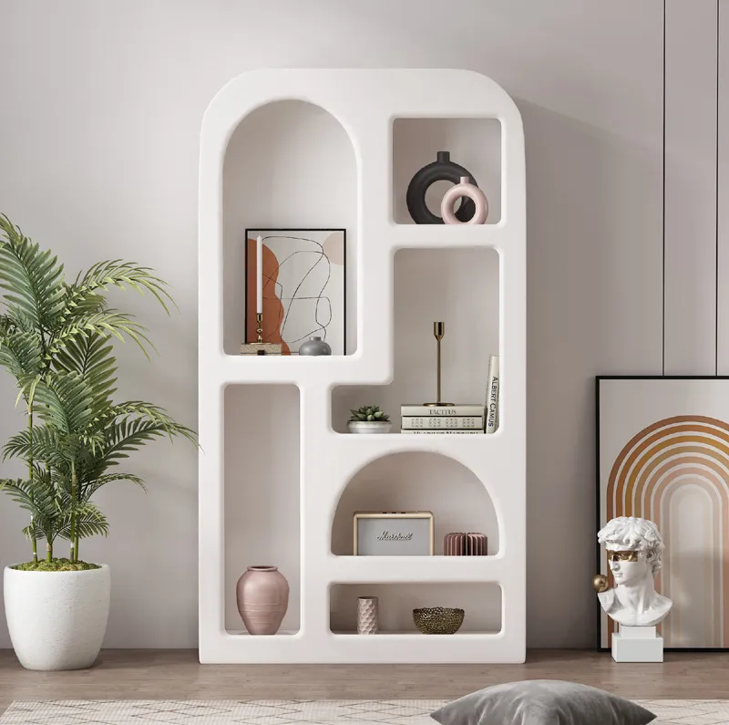 White cave display cabinet product decorative Nordic simple living room arch storage floor ceiling bookcase