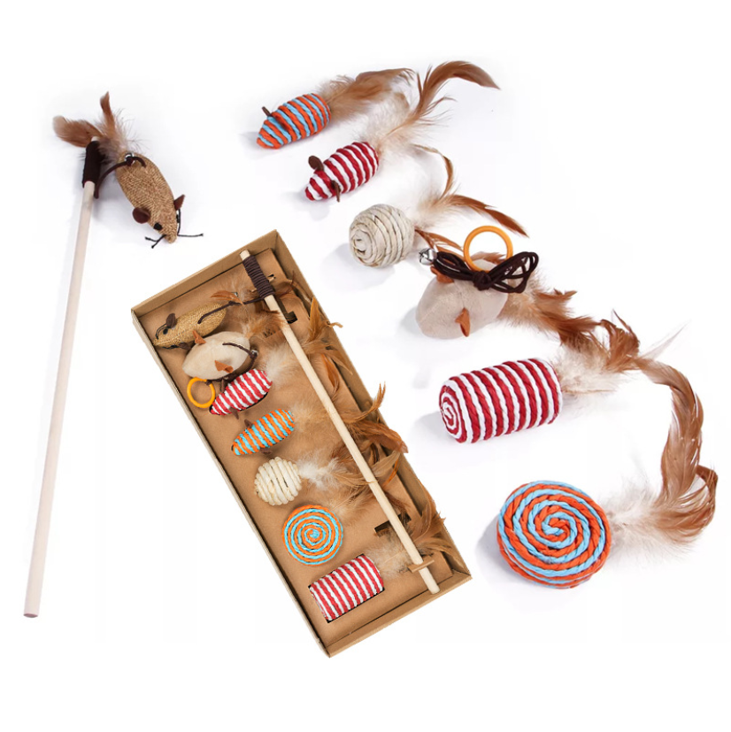 Hot Sale Mouse Shaped Cat Toy Set Pet Playing Toys for Cats Kitten Feather Cat Toy