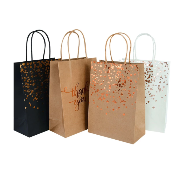 Gold Foil Portable Kraft Paper Bags Thank You Gift Packaging Bag for Thanksgiving Wedding Birthday Christmas Present Bag