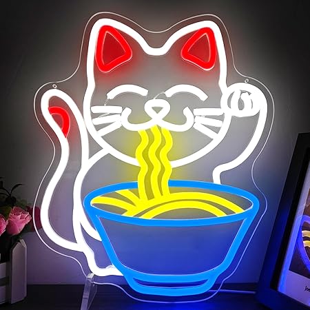 Fortune Cat Ramen Neon Light Sign Cat Japanese Noodles for Bedroom Store Restaurant Home Dining Room Kitchen Gift