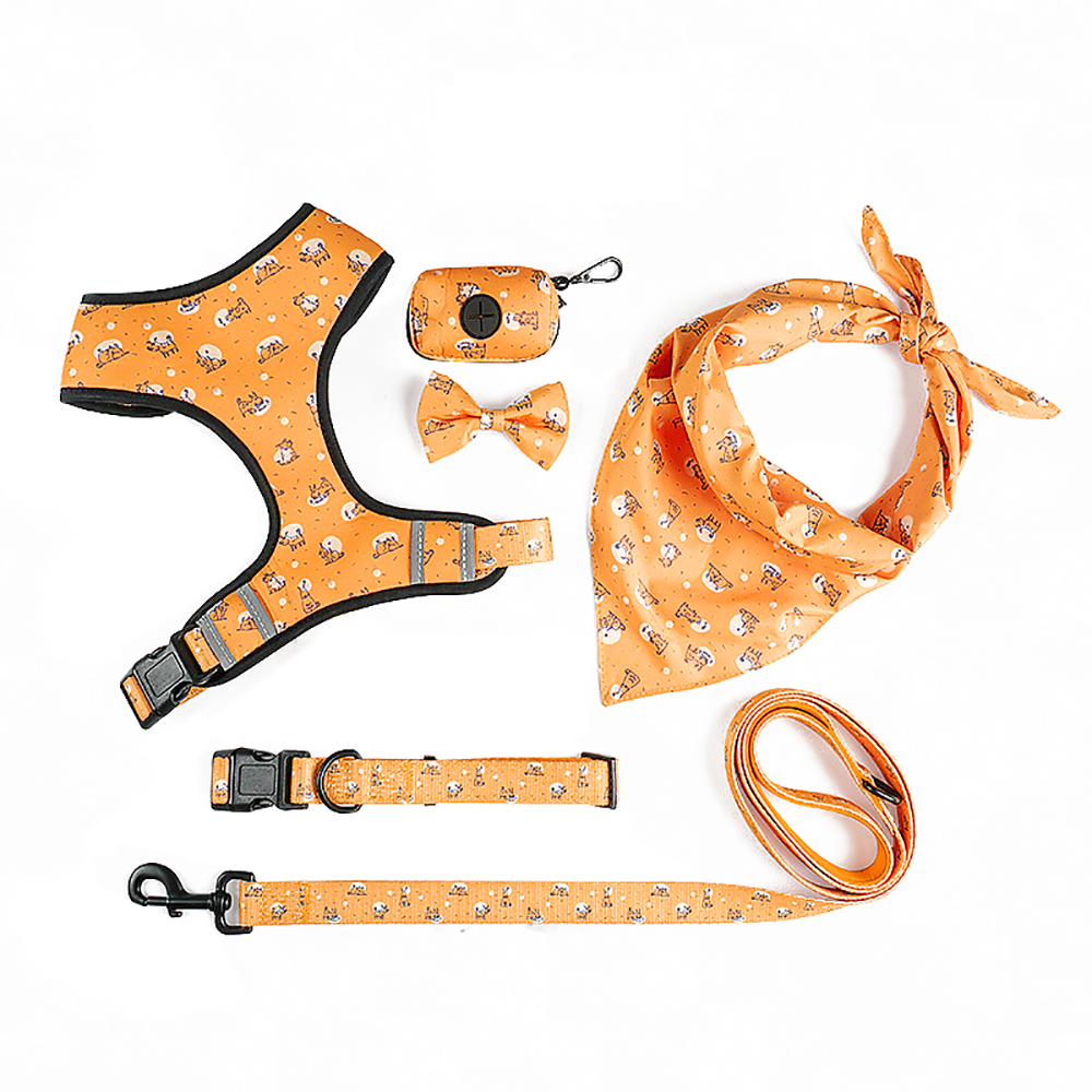 Padded Puppy Pet Vest Leash Breathable Led Backpack Printing Reflective Dog Collar and Harness Set