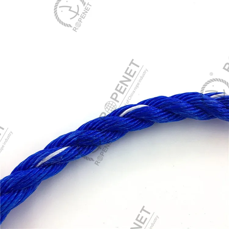 3-Strand Twisted Polypropylene  PP/PE  Rope Blue with White Stripe