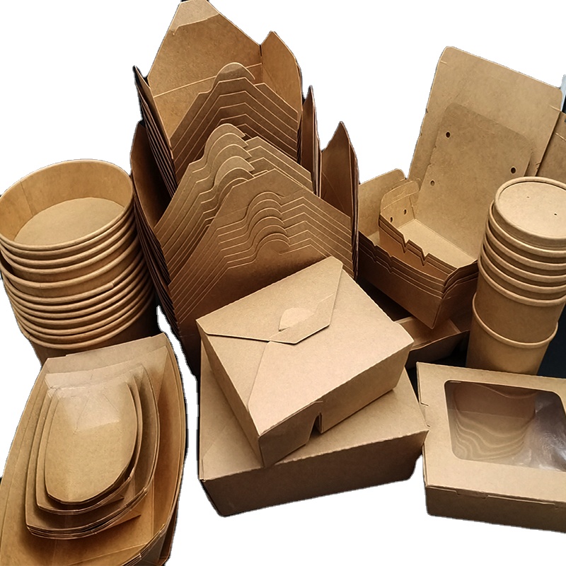 Disposable 100% biodegradable Chinese takeaway printed kraft paper lunch fast food container