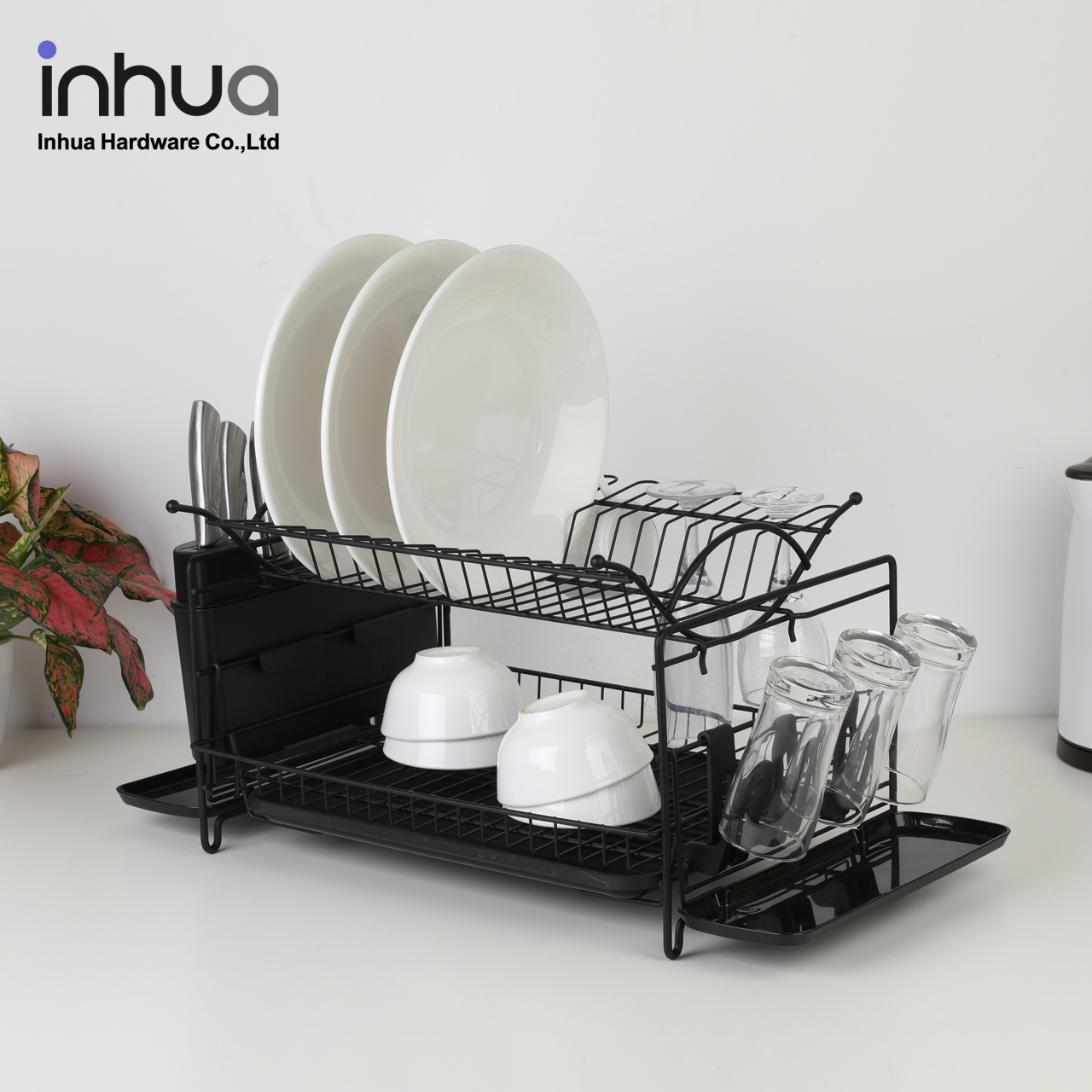 2 tier black powder dusting drain rack cutlery storage rack kitchen drying rack