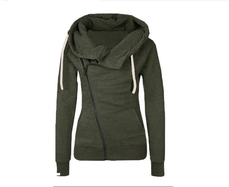Women's fashion 2021New Style winter long sleeve lapel pocket Oblique Zipper sweater coat woman