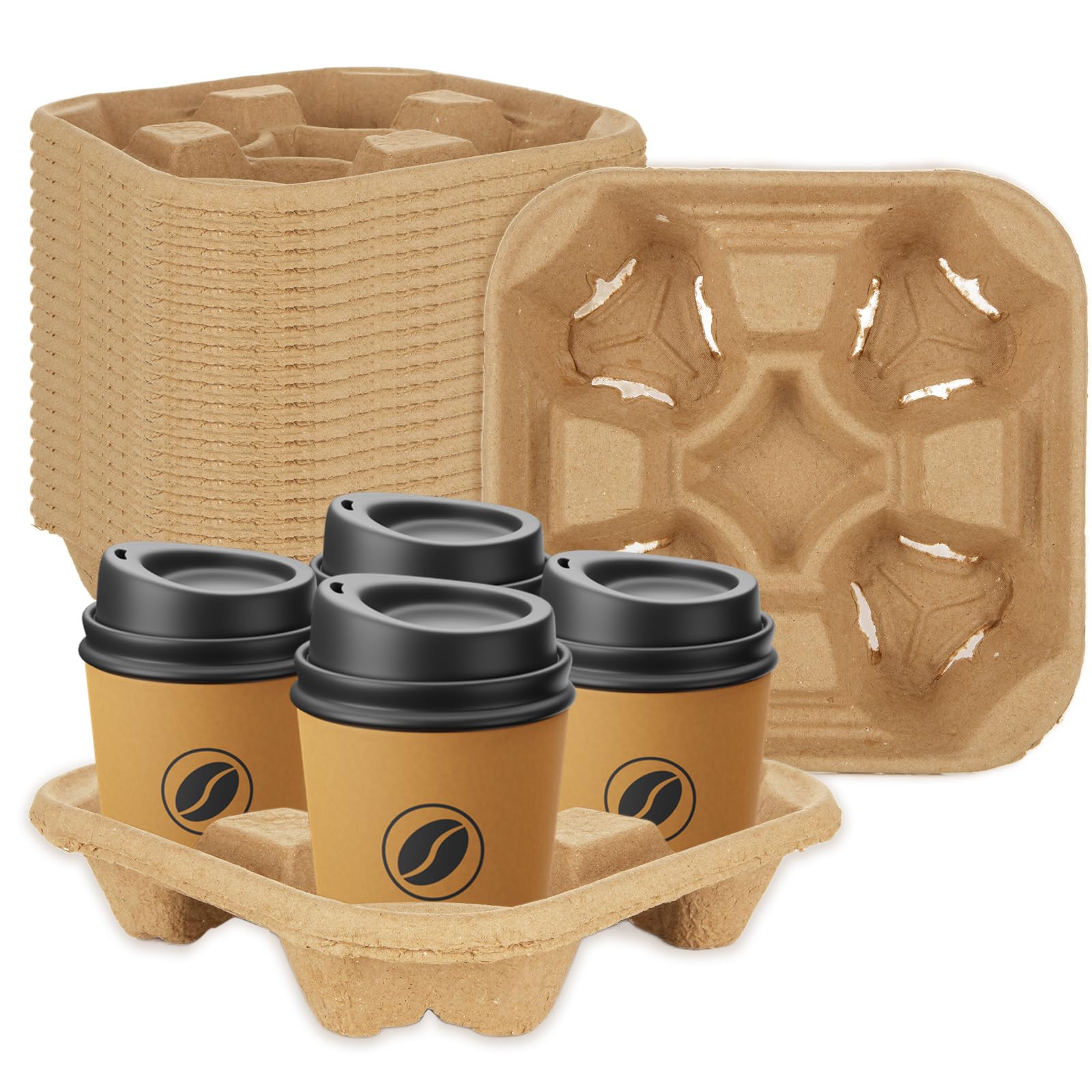delivery drink carriers OEM Stackable 4 cup tray Biodegradable Pulp Fiber Milkshake & Beverage Holder for Drinks & Beverages