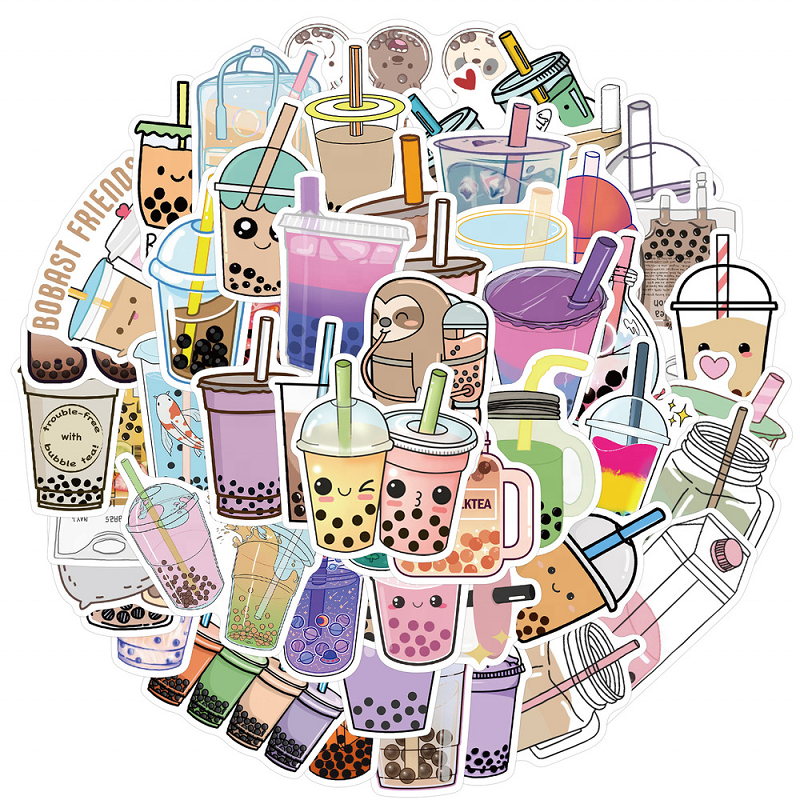 50PCS Kawaii Milk Tea Drink Stickers Decal for Phone Car Case Waterproof Laptop Album Diary Backpack Kids Toy Cute Stickers