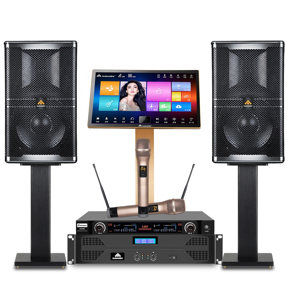 4K, Hi-Fi, все-в-одном караоке-плеер Декодер каналов кабельного телевидения inandon 21,5 "4 ТБ двойная система караоке-система с динамиками микрофоны