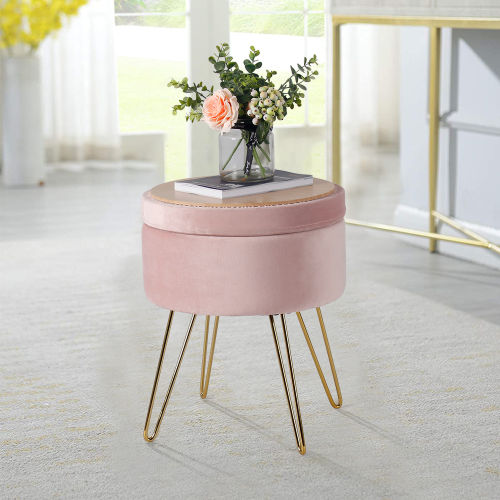 Hot Sale Luxury Pink Velvet Storage Foldable Ottoman Gold Stool for wohnmbel