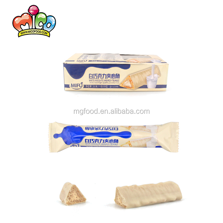 Оптовая продажа, индивидуальный Yummy Халяль, белый шоколад, молочный сэндвич, треугольное хрустящее покрытие, палочка, бисквит