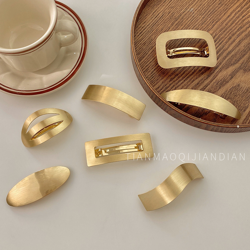 South Korea's new popular hairpin gold ponytail snap clip large metal brushed clip headdress spring clip hair accessory