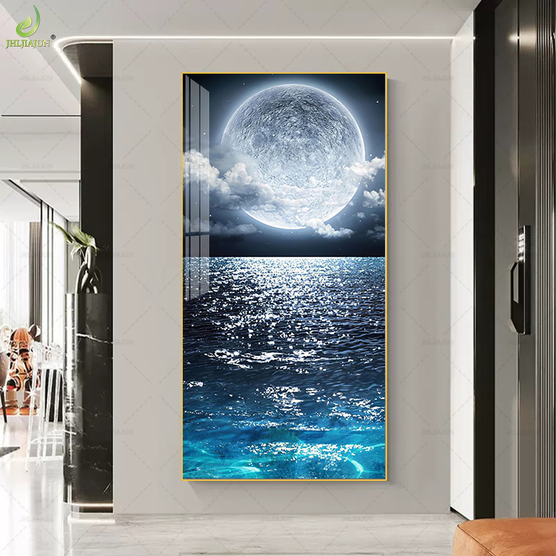 Luxury HD Printing Home Decoration Canvas Painting Night Scene Crystal Porcelain with LED Light Mural Painting