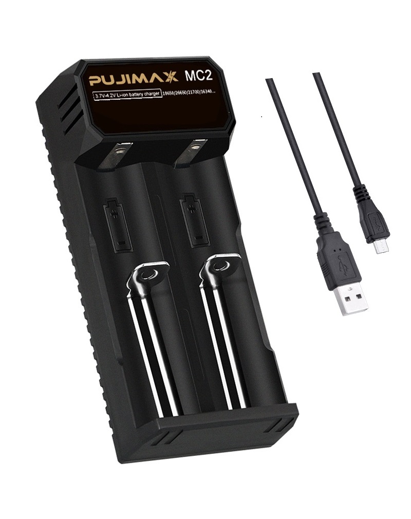 PUJIMAX Universal 2 Slots Smart Batterie Charger 18650 Li-ion Smart LED Light Portable Battery Charger