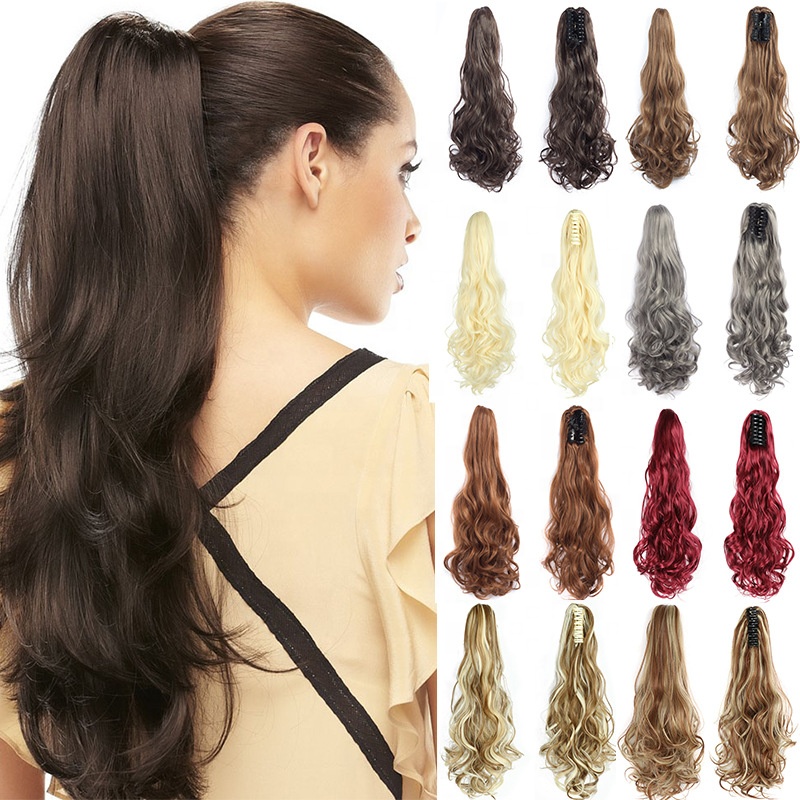 TKL Popular multiple color options long regular big wave clip in wholesale synthetic hair ponytails