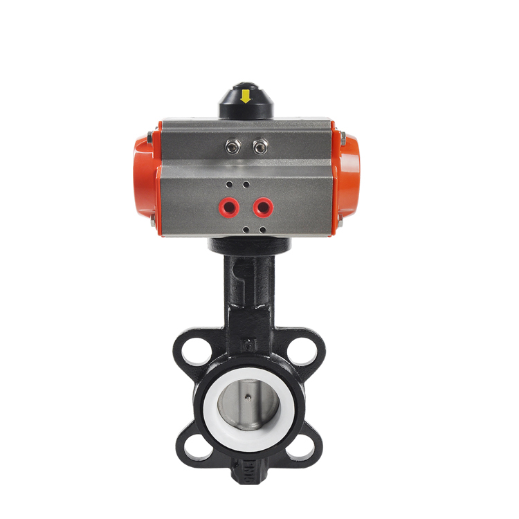 Resilient seated handle wafer type soft seal lined seat butterfly valve