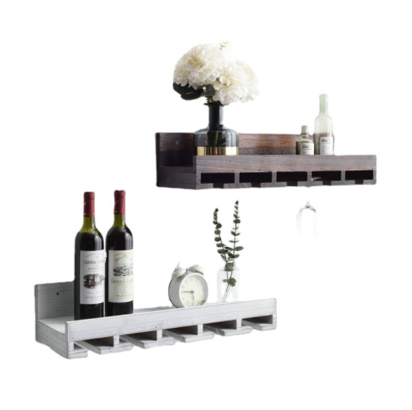 Wall Mounted Wine Racks with Glass Holder  Floating Wine Shelf for Home Kitchen Decor