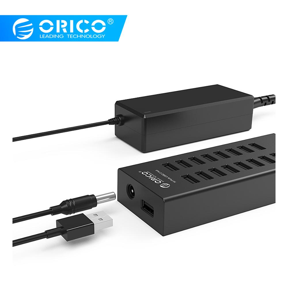ORICO 16 портов USB 2,0 разветвитель без драйвера с кабелем длиной 1 метр (H1613-U2) и адаптером питания EU/UK/US/AU