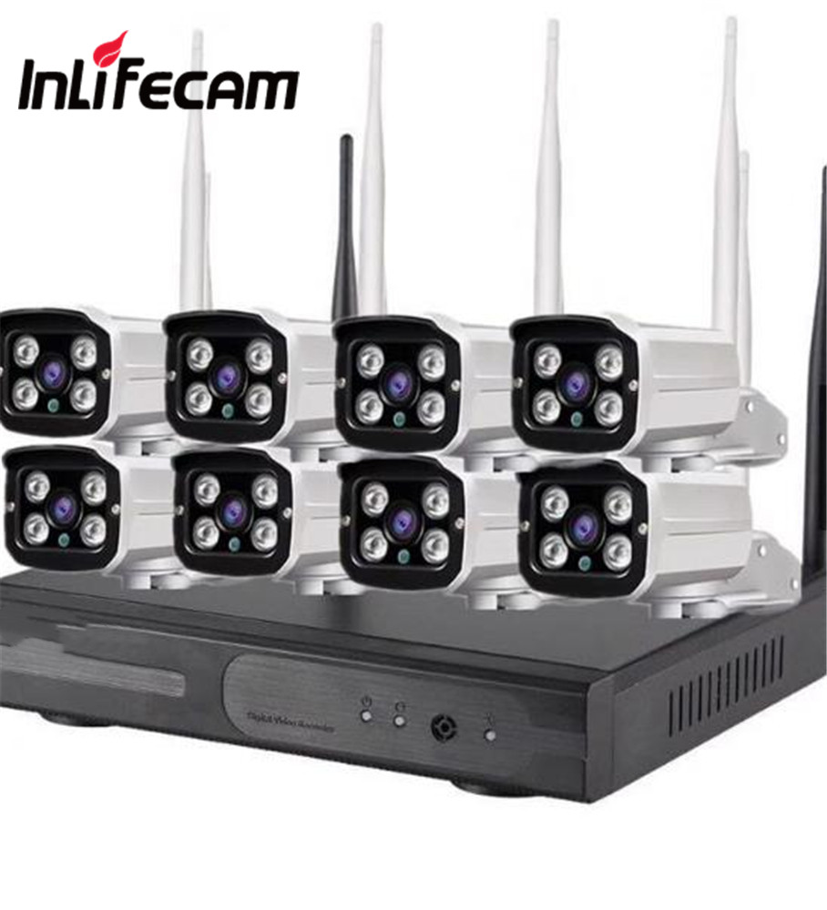 Inlifecam 8CH система видеонаблюдения беспроводная 720P HD NVR ИК наружная камера водонепроницаемая Wifi система безопасности комплект видеонаблюдения