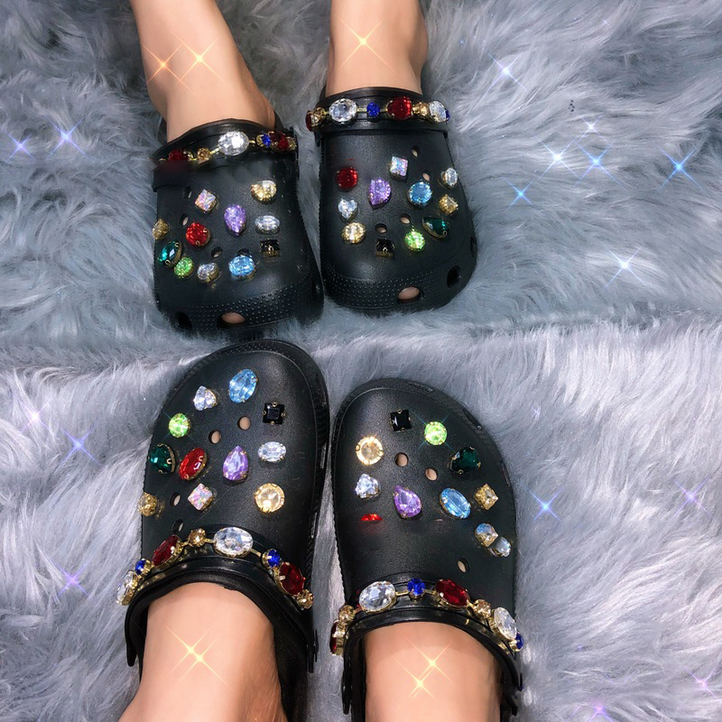 Fashion Custom Baotou crystal rhinestone platform high heel shoes women clogs shoes
