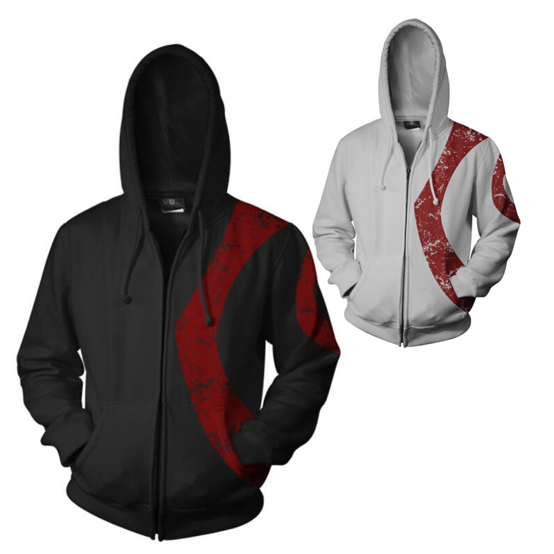Ecowalson Custom Made God of War Ghost of Sparta Hoodie Kratos Men's Casual Hoodies Sweatshirts 3D Print Hooded Zipper Coat