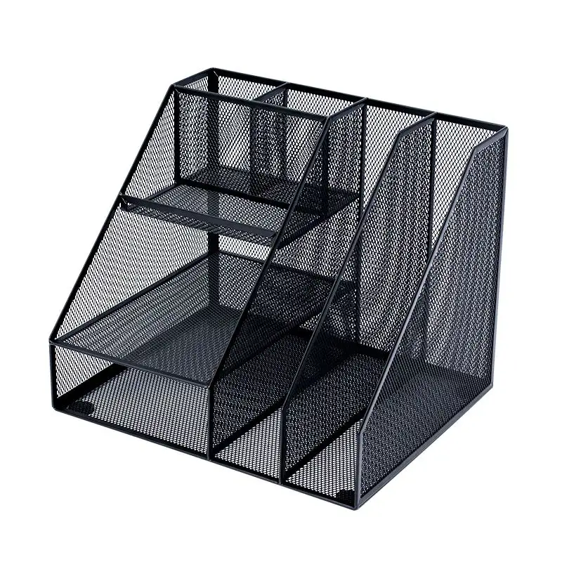OwnerParty Multiple Black A4 Paper Pen Holder Other Storage Stationery Office Supplies Metal Mesh Desk Organizer Set