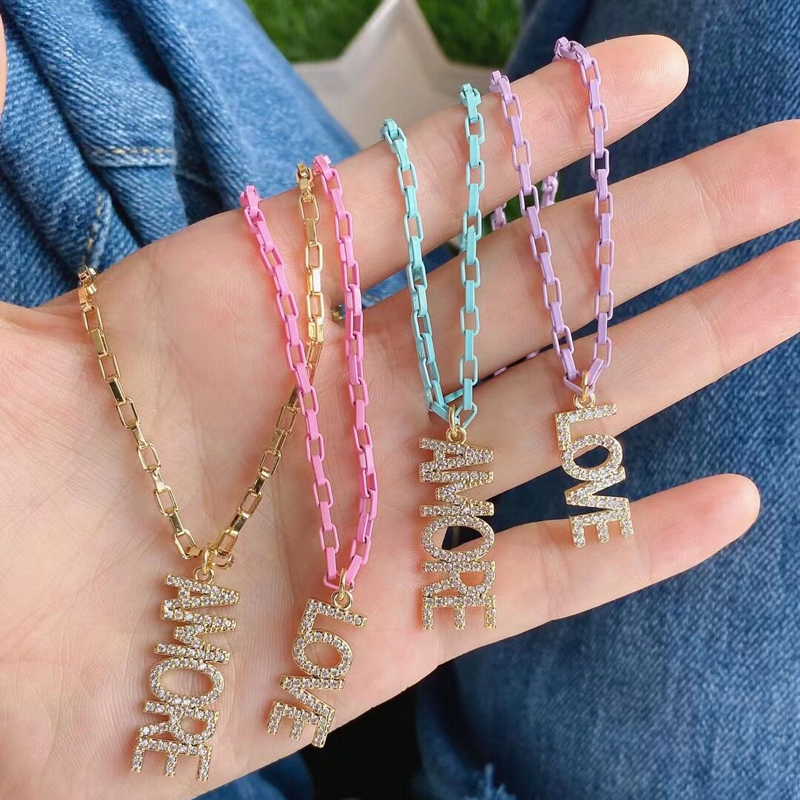 2021 High quality Simple fashion letter necklace women accessories with micro zircon jewelry letter love for chock necklace