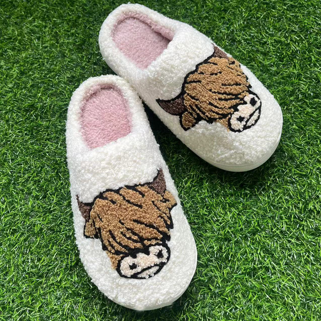 Highland Cattle Slippers Christmas Animal Cow Print Cotton Slippers For Adults