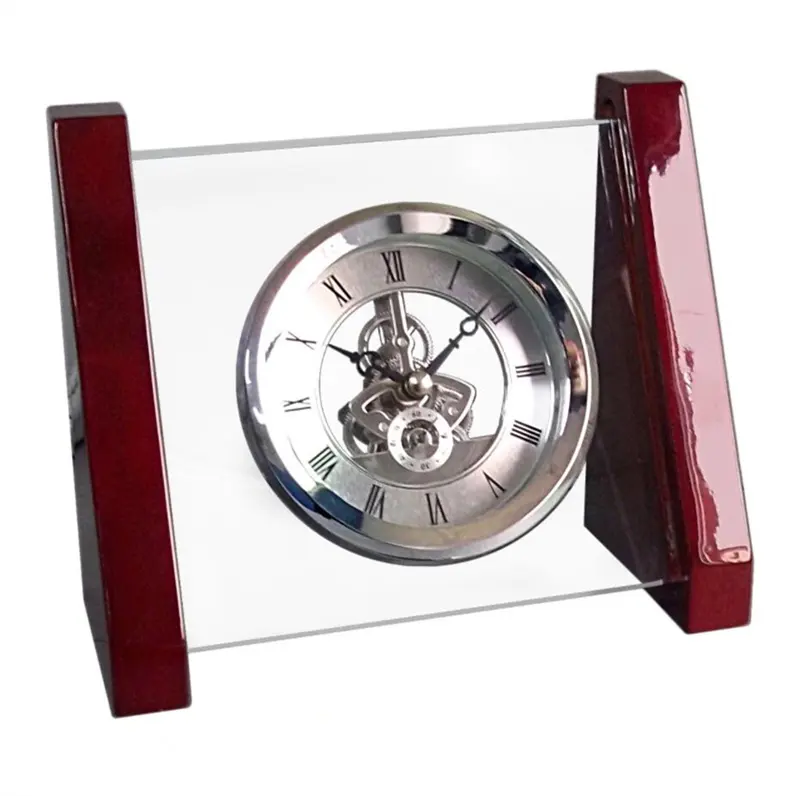 Rubber wood high gloss piano paint glass frame gear base clock Mechanical Clocks