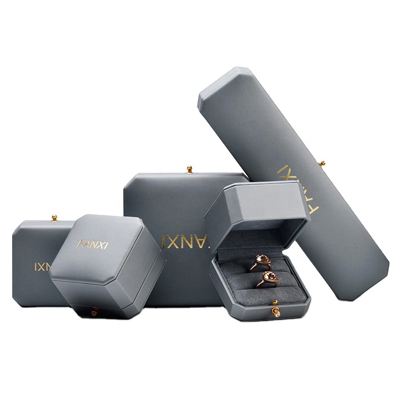 FANXI, новинка, оптовая продажа, восьмиугольная коробка для упаковки ювелирных изделий, кольцо, ожерелье, коробки, светло-серая коробка для ювелирных изделий из искусственной кожи, подарочная коробка