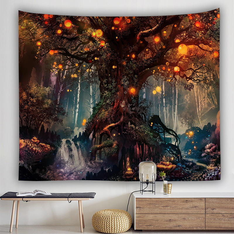 Popular Scenery Tapiz Forest Tapestry Custom 100% Polyester BoHo Moon Tapestries Mandala Print Tapestry Wall Hanging Decor