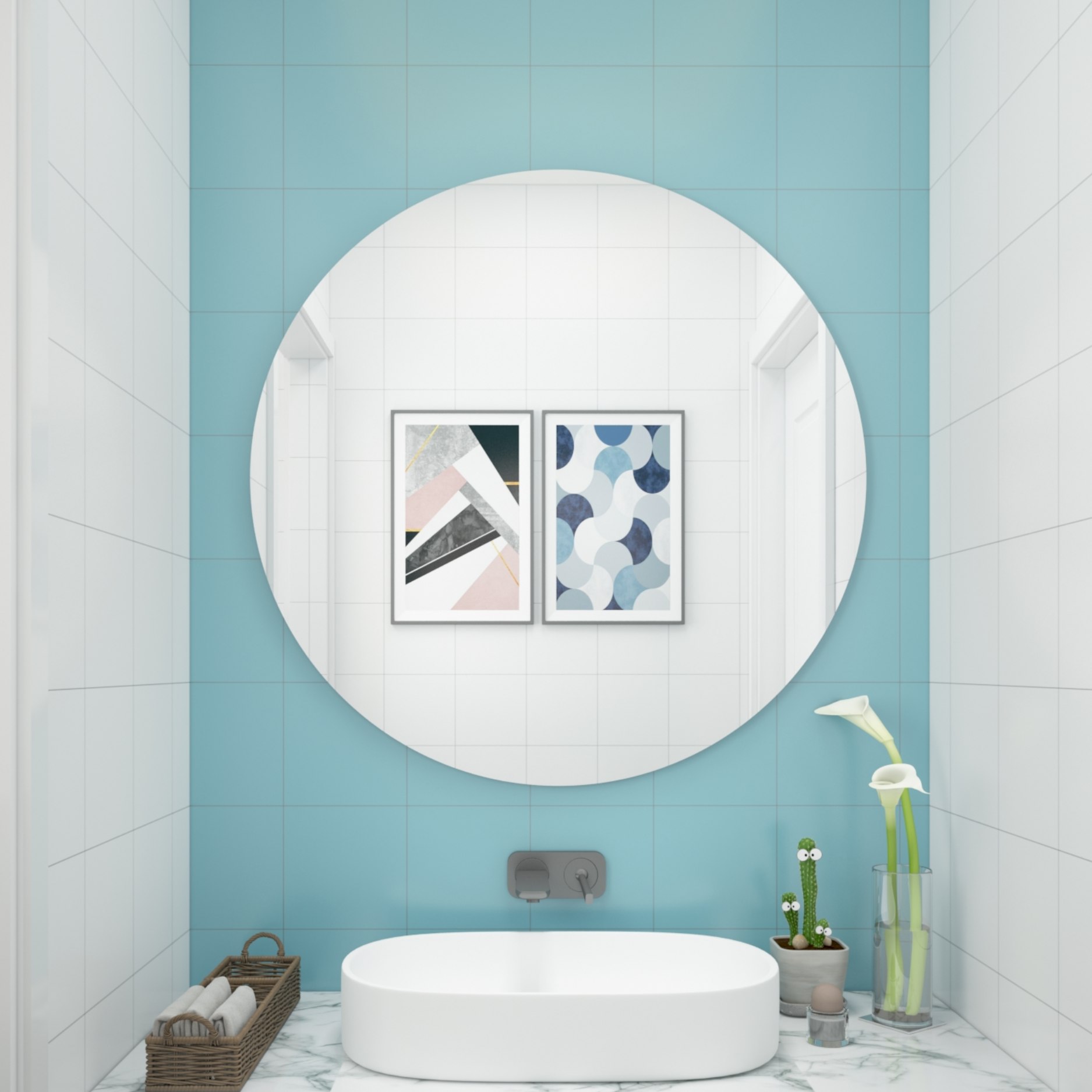 Custom Self Adhesive Unbreakable Makeup Large Round Frameless Circle miroir spiegel Bathroom Home Decor Wall Hanging Mirror