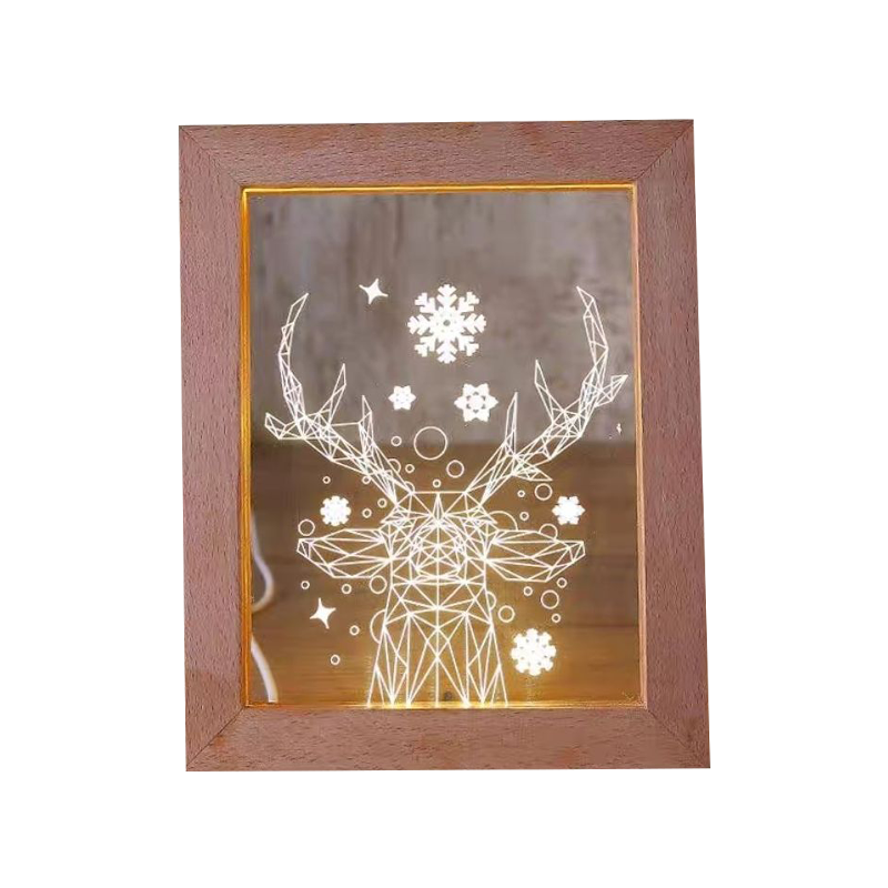 Christmas Decoration Led Desk Lamp 3d Deer Beech Wood Photo Frame Night Light