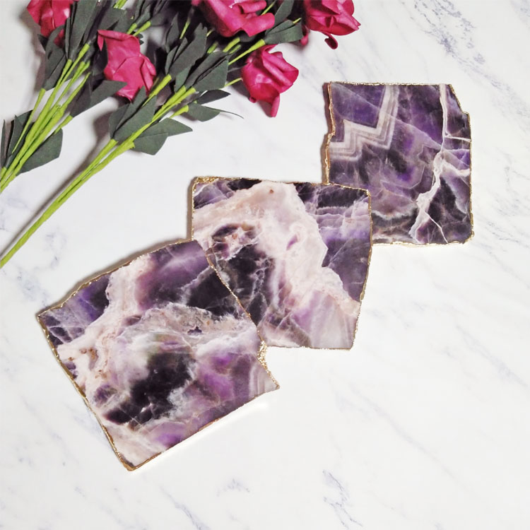 Purple gemstone home decor amethyst quartz cheese platter set