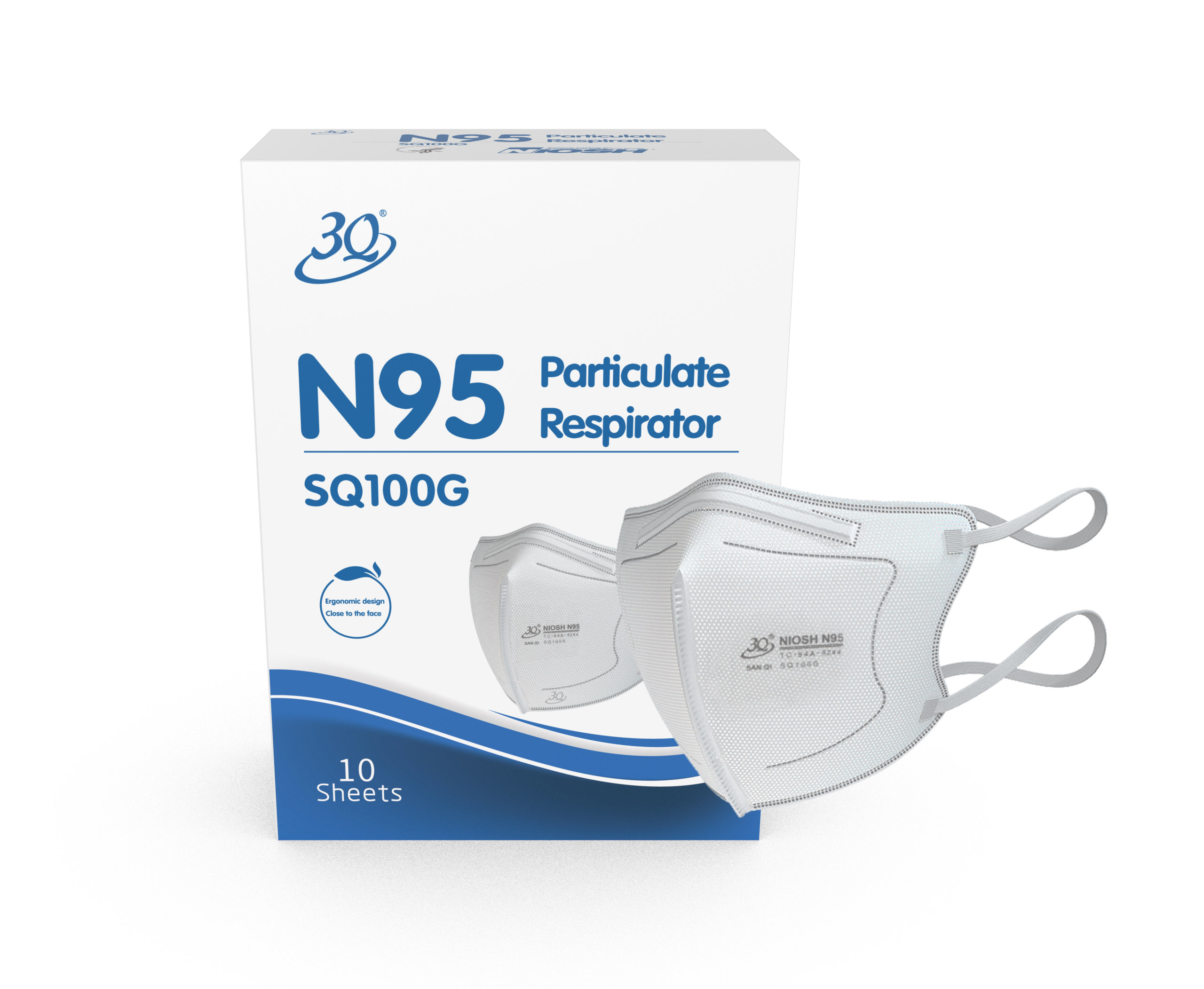 3Q N95 Mask Particulate Respirator Fold Shape NIOSH ready to ship head loop