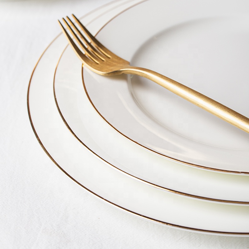 wholesale 7 inch modern hotel gold rim bone china buffet restaurant serving dishes charger porcelain dinner ceramic plate