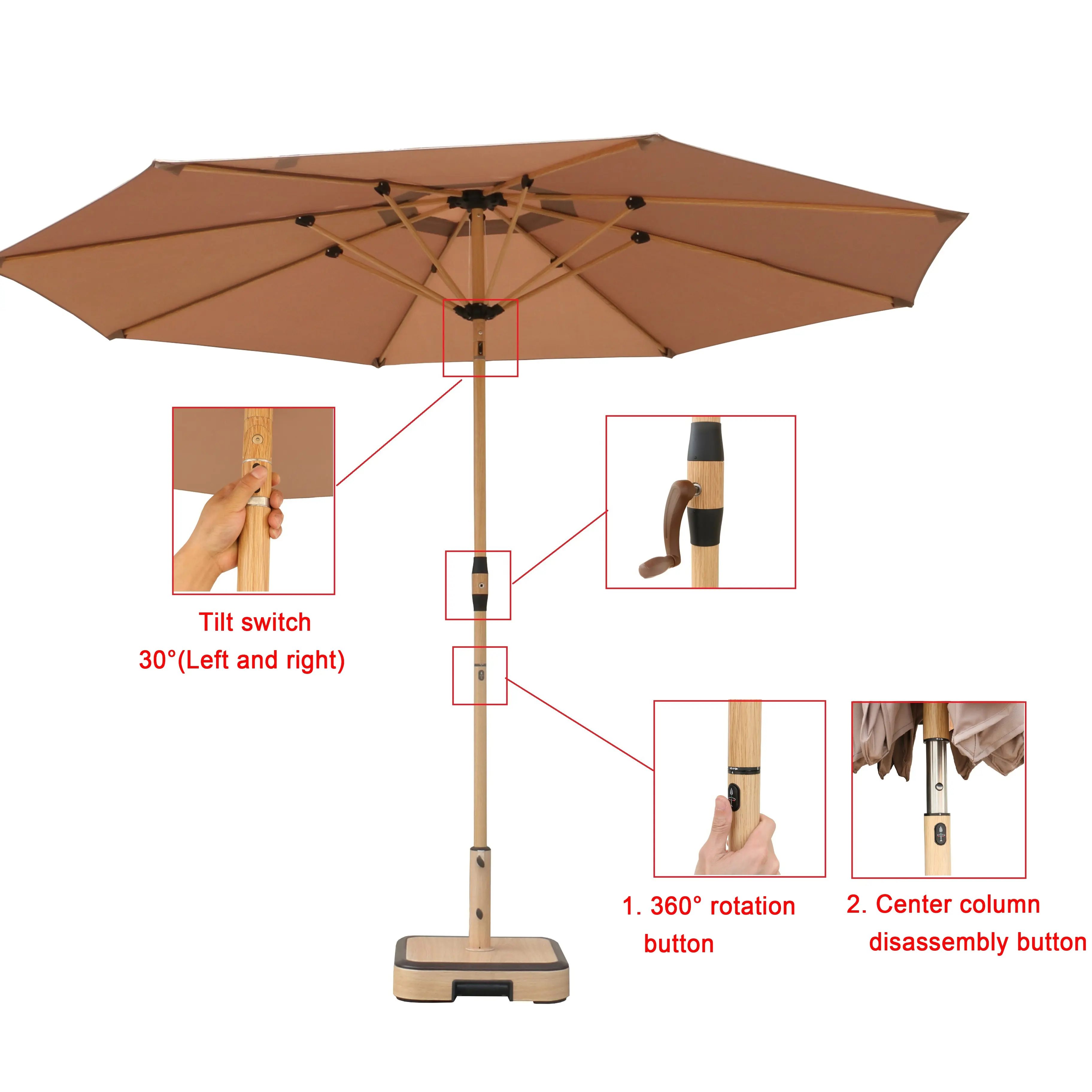 Custom Design Luxury Aluminum Round Garden Parasol Outdoor Patio Umbrellas   Bases