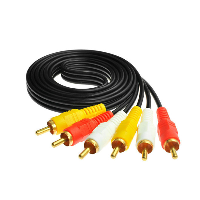 Gold Plated av cabo 3 rca audio video cable ofc rca copper black 3RCA to 3RCA HD AV Cable Male to Male DVD Cable 1m