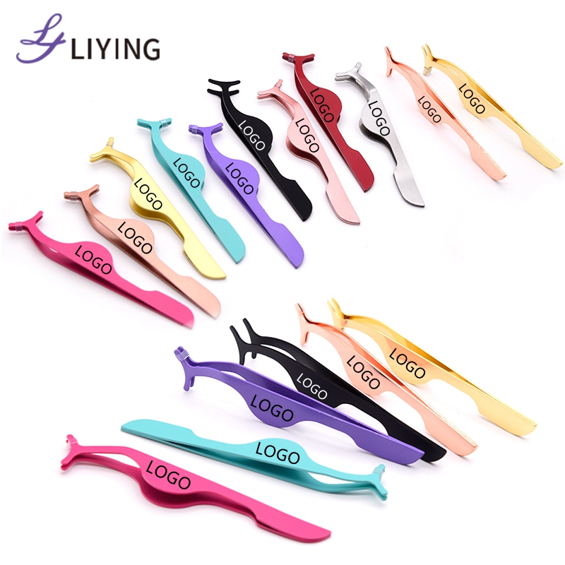 Small MOQ custom logo rose gold lash extension tweezers black eyelash tweezers private label