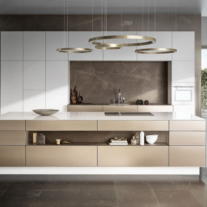 OAT Bespoke Modern Handleless Stainless Steel Kitchen Cupboard with Ss Worktops Manufacturer With 18 Years experience