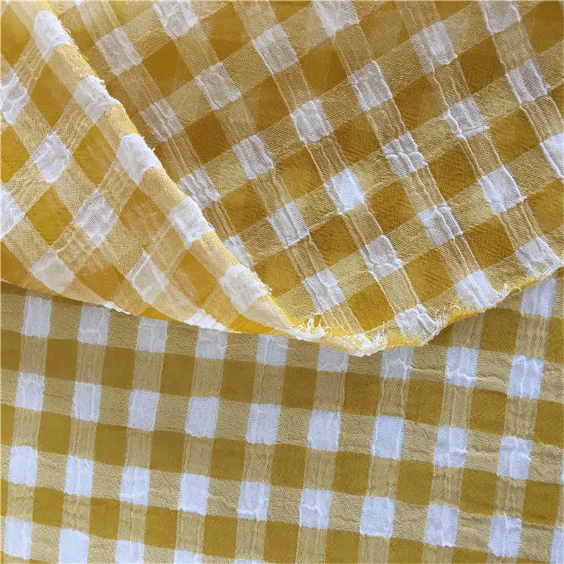 Polyester Imitated Silk Cationic Two Tone Plaid Wrinkle Cross Crepe Checks Chiffon Fabric