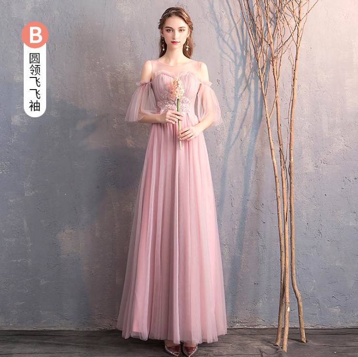 CL1056A pink mesh party dress halter bridesmaid dresses lady strapless evening dresses