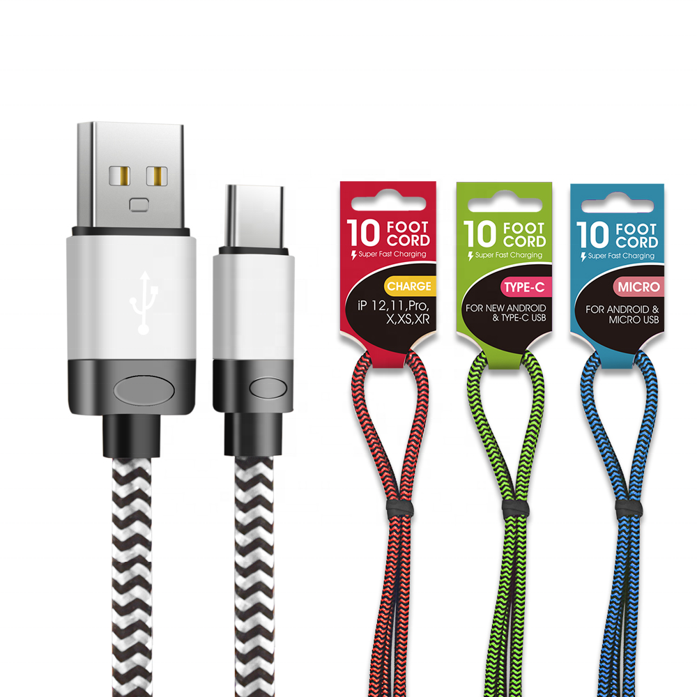 Новый стиль, нейлоновый Плетеный USB-кабель для зарядки и передачи данных OD4.8, Плетеный USB-кабель для быстрой зарядки 10 футов, 3 м, зарядный USB-кабель OEM/ODM