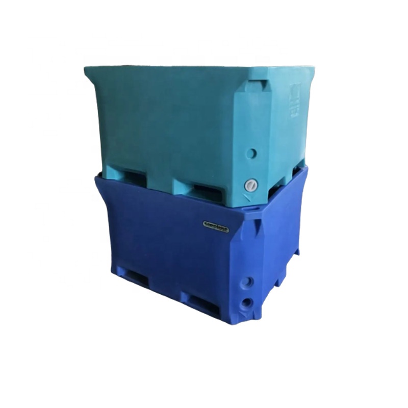 LLDPE plastic material 660L Double Wall Bulk Insulated Fish Container tubs with Lid