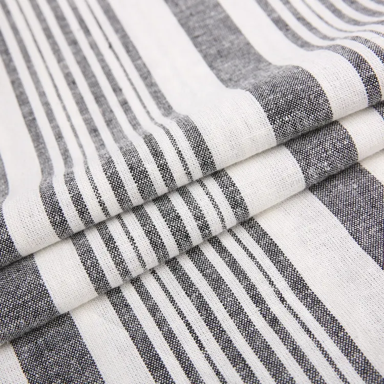 Factory direct selling high quality yarn dyed gray stripe rayon woven linen fabric