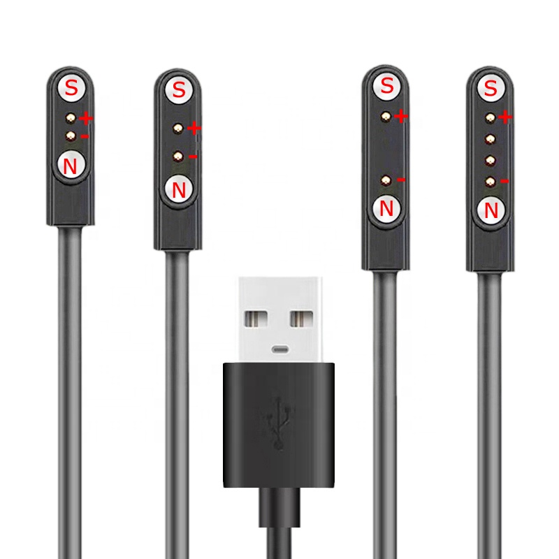2-контактный магнитный браслет 1А, зарядное устройство, Смарт-часы, USB-кабель для зарядки, совместимый с 2,84 мм, 4 мм, 7,62 мм, 2 Контактора, умные часы