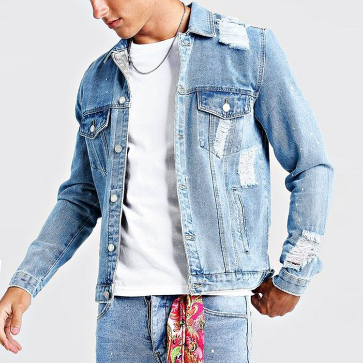 New fashion casual plus size ripped denim customize jean jacket spring jackets for men casual
