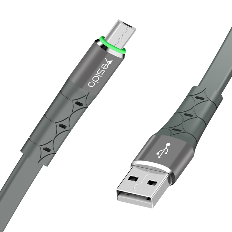 Yesido 1,2 м светодиодный индикатор Usb кабель Линия 2.4A зарядный плоский Micro Usb кабель для передачи данных для Android